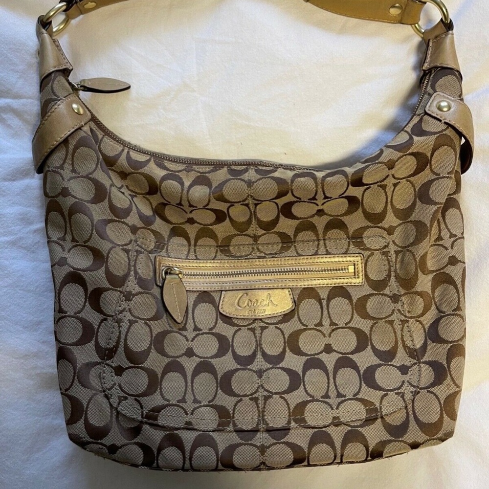 Coach No. A1076-F14691 Bag Beige Canvas Body with Leather Strap